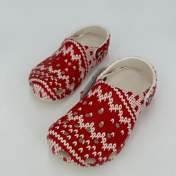Crocs Adult Classic Clogs Women's 5 Men's 3 Red Holiday Sweater Slip-on Shoes J2 - Picture 8 of 10